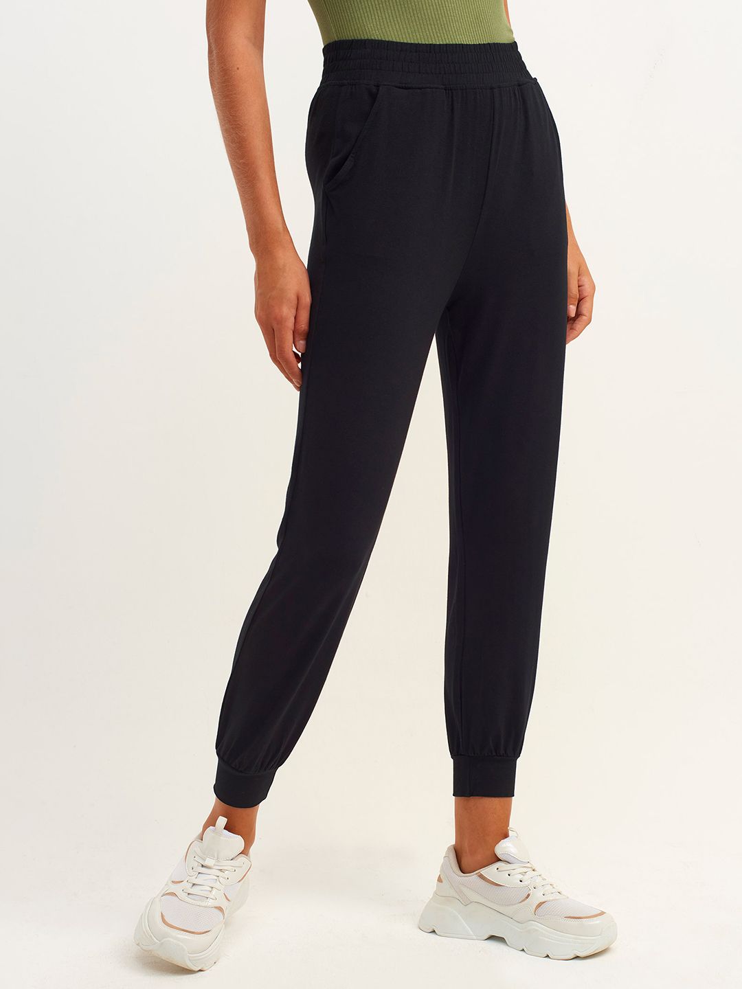 OXXO Women Black High-Rise Joggers Price in India