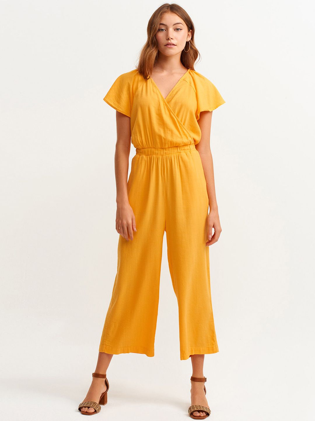 OXXO X City Collection Women Yellow Solid Basic Jumpsuit Price in India