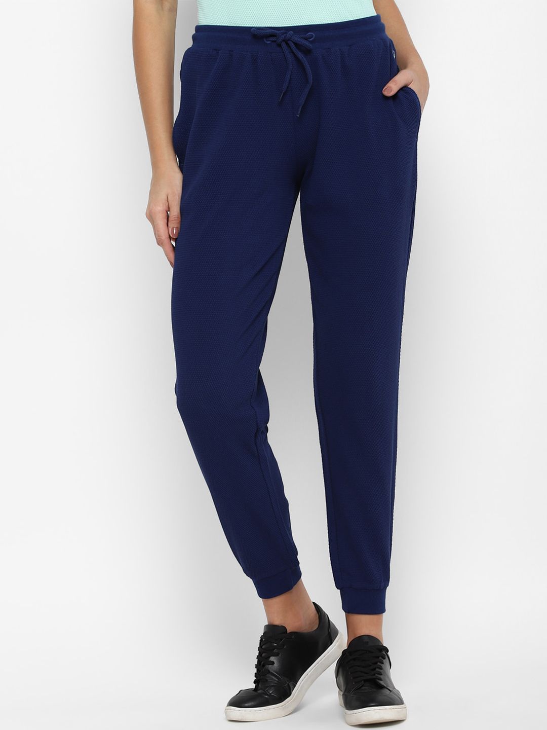 Allen Solly Woman Women Navy Blue Solid Cotton Joggers Price in India