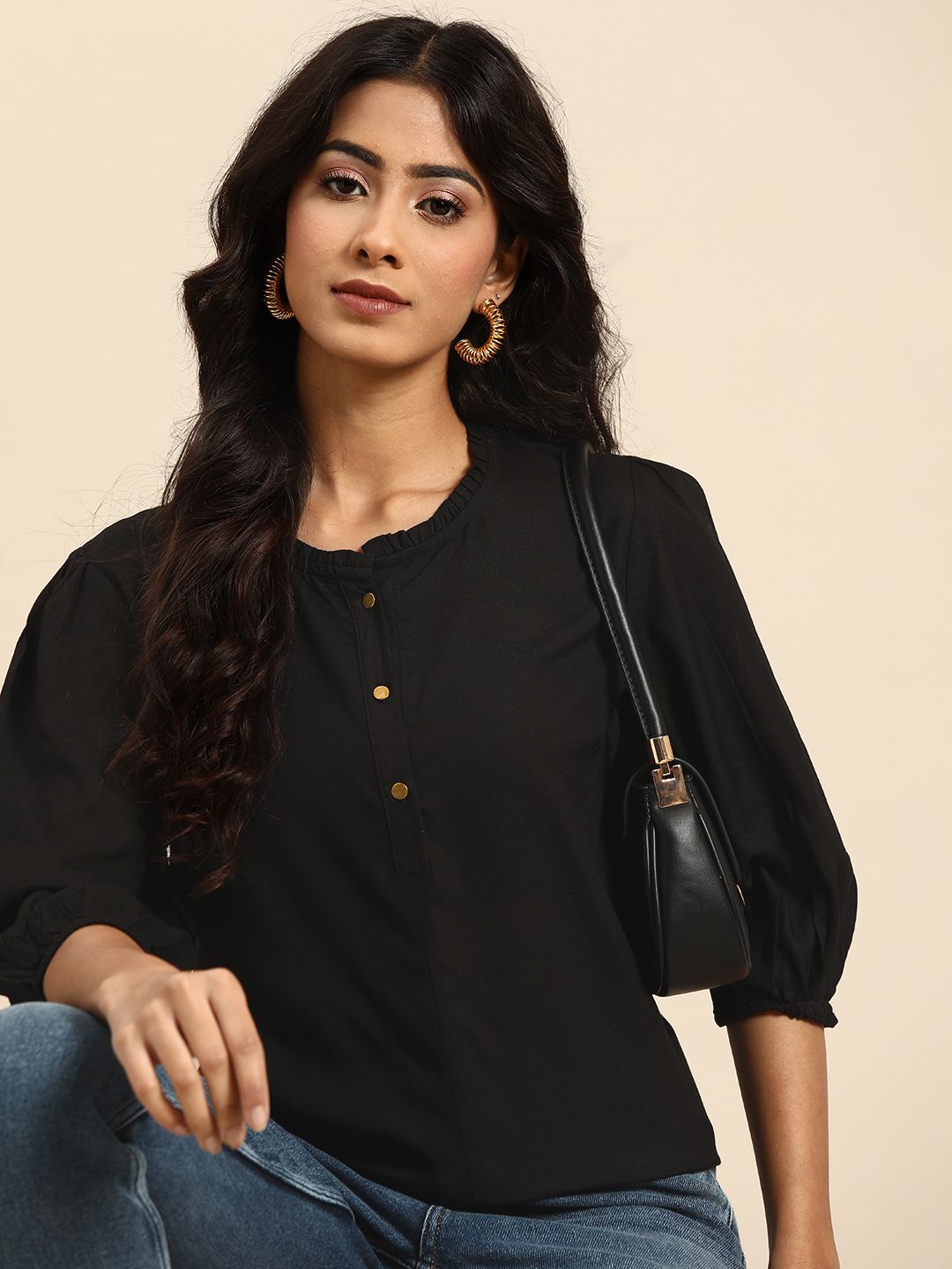 all about you Black Solid Top Price in India