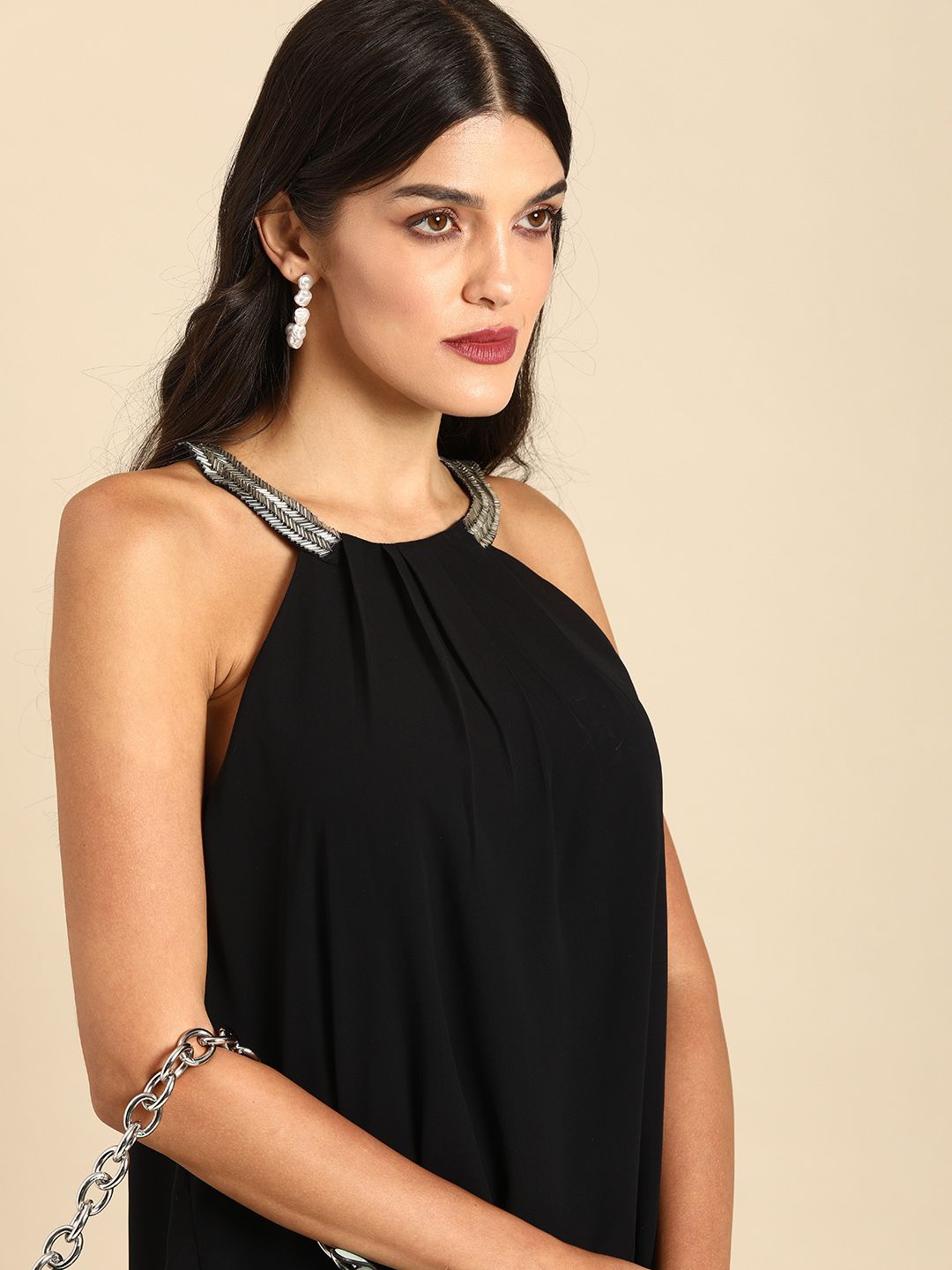 all about you Black Jewel Neck Top Price in India