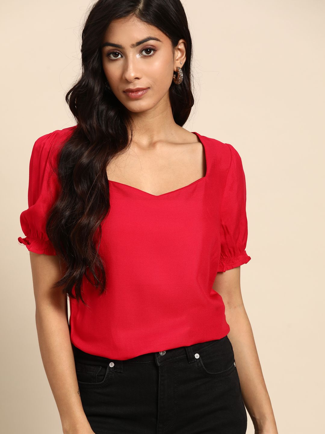 all about you Red Sweetheart Neck Top Price in India