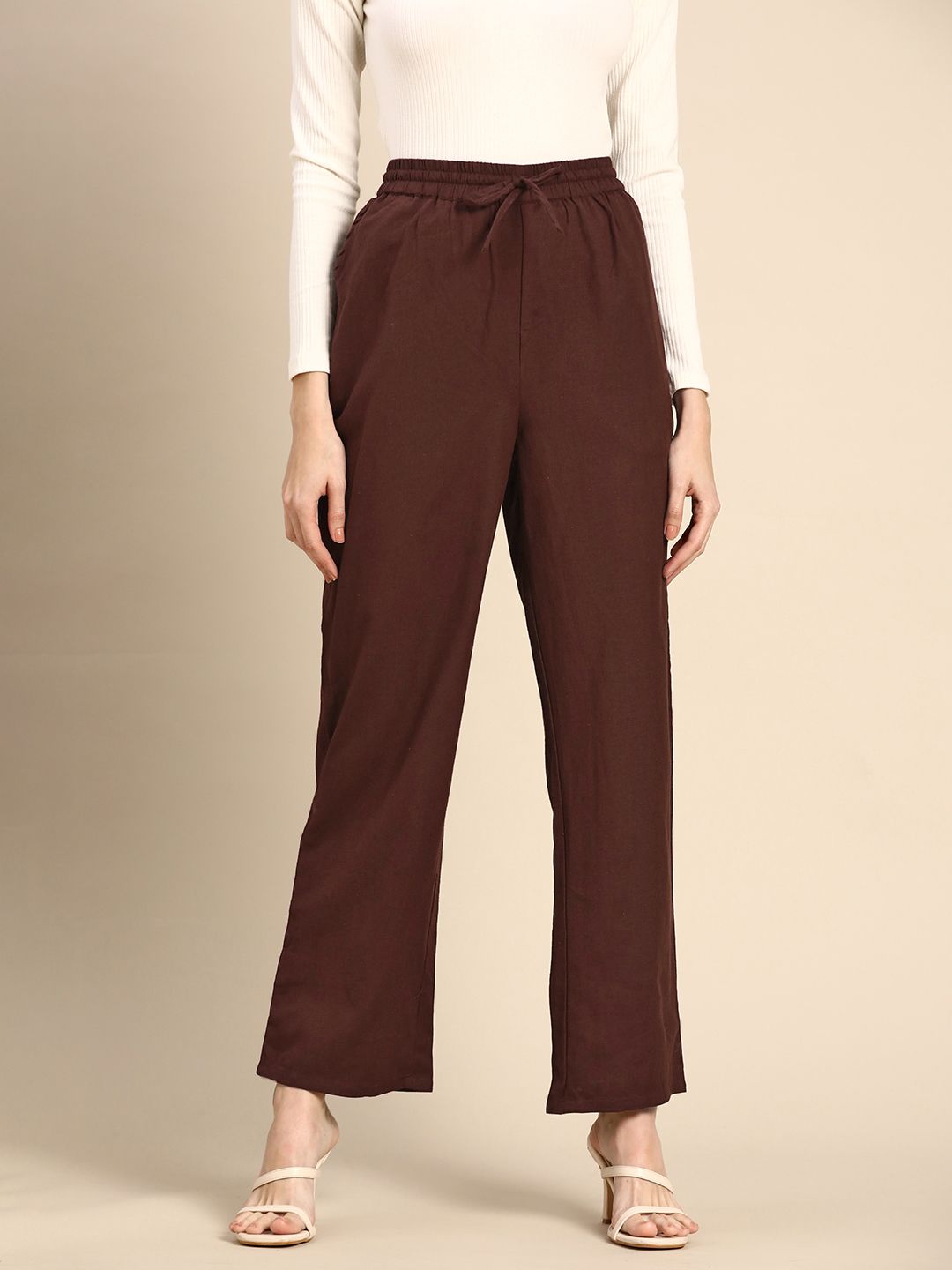 all about you Women Coffee Brown Trousers Price in India