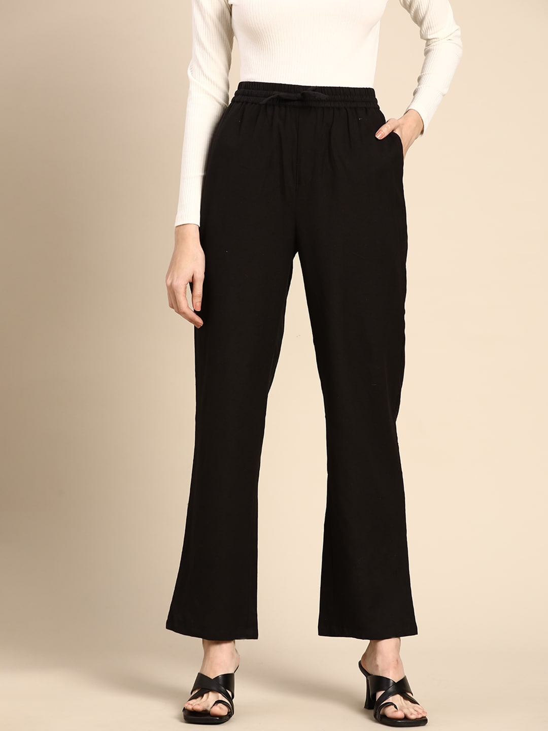 all about you Women Black Regular Fit Trousers Price in India
