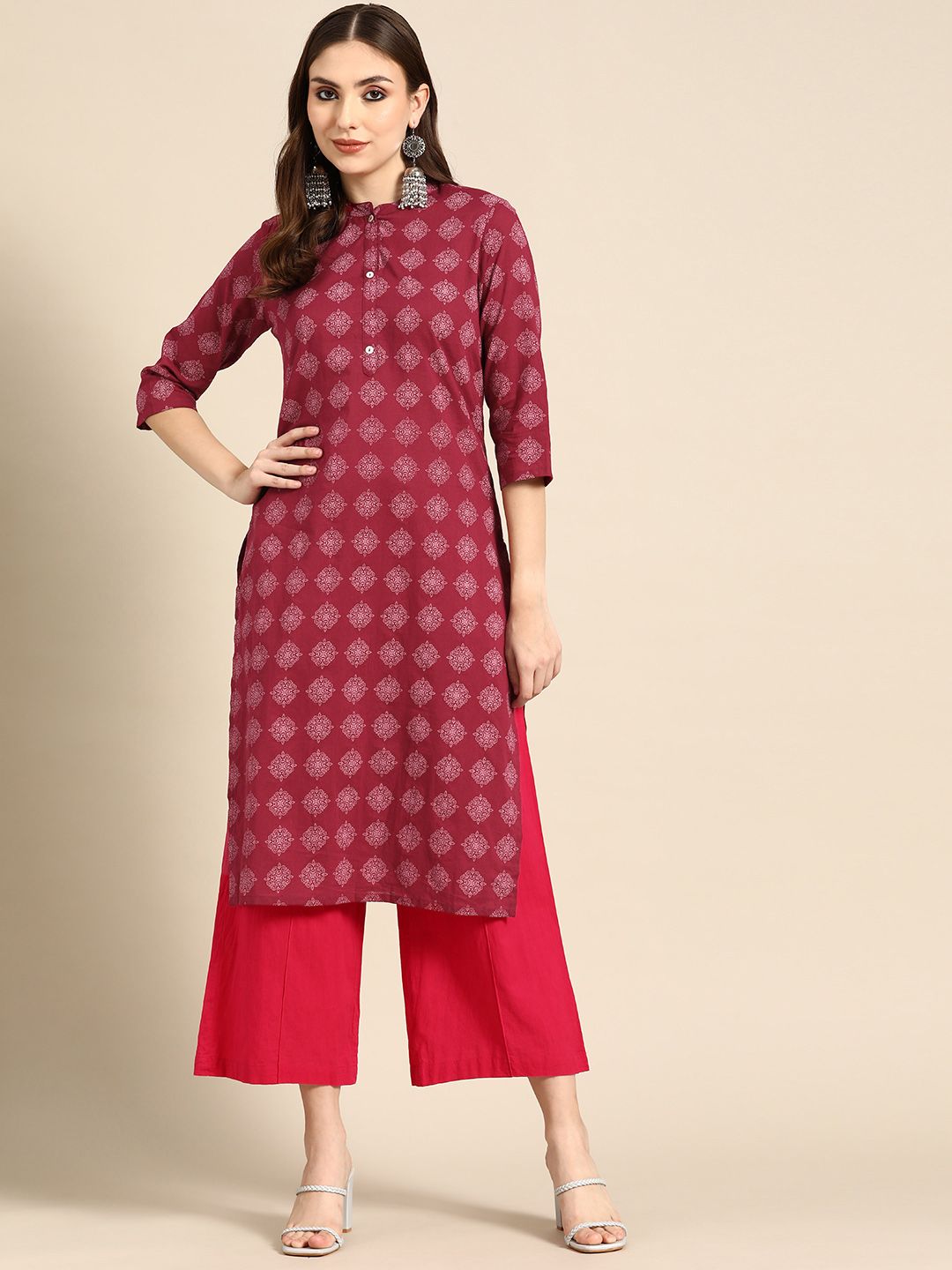 all about you Women Magenta Ethnic Motifs Printed Pure Cotton Kurta Price in India