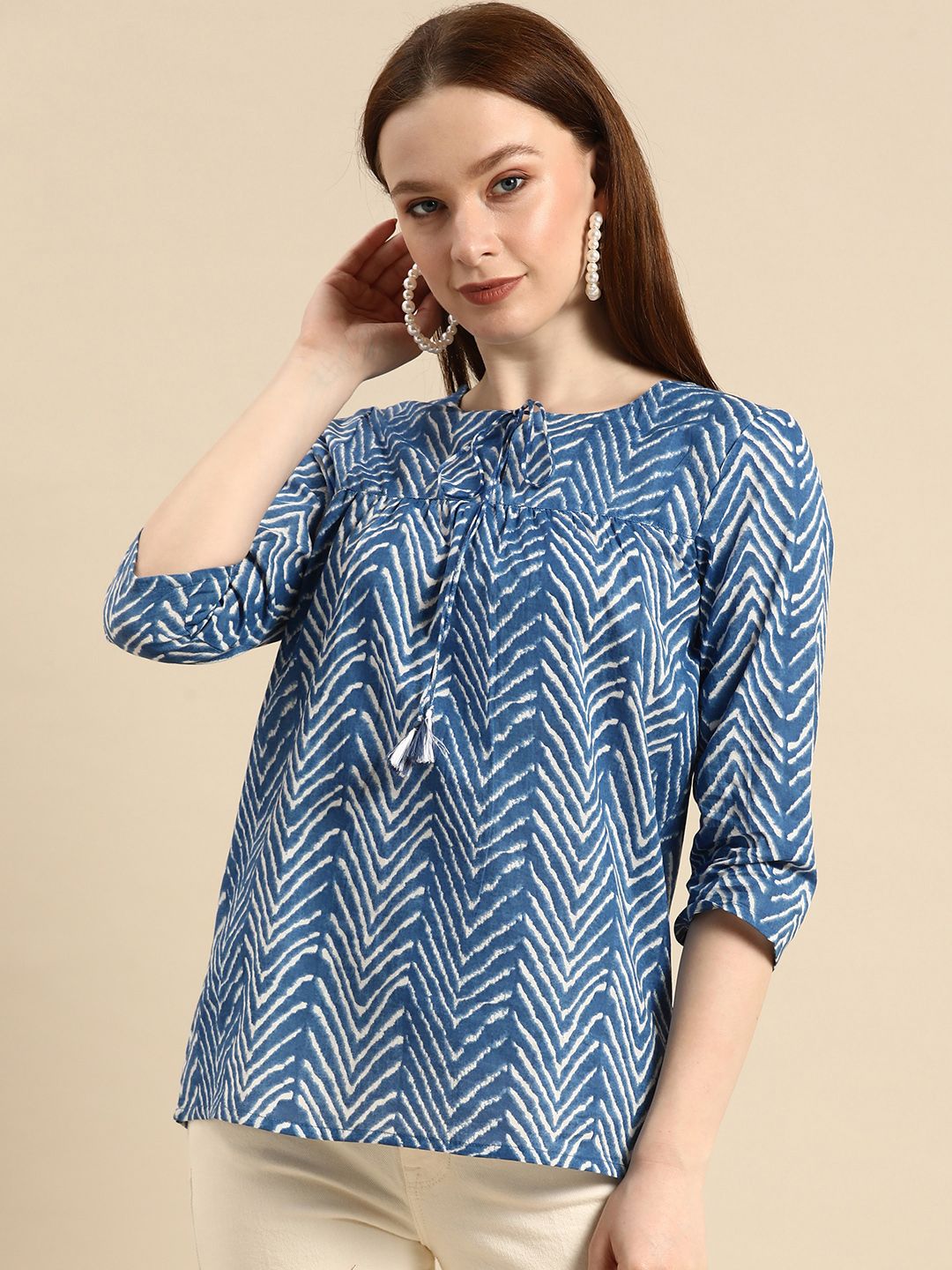all about you Women Blue & White Striped Pure Cotton Kurti Price in India