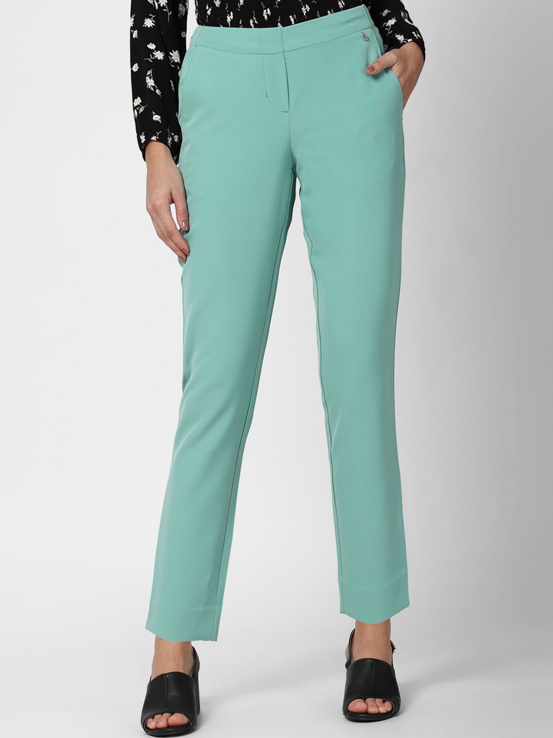 Van Heusen Woman Sea Green Solid Regular Fit Trousers Price in India