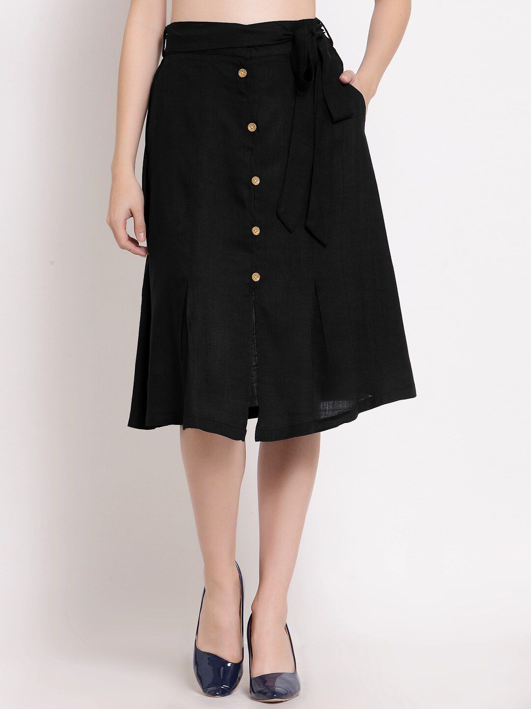 PATRORNA Women Black Solid Knee Length Skirt