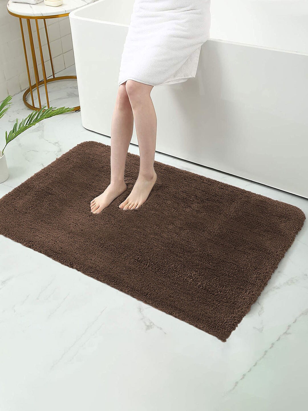 LUXEHOME INTERNATIONAL Coffee Brown Solid Bath Rugs Price in India