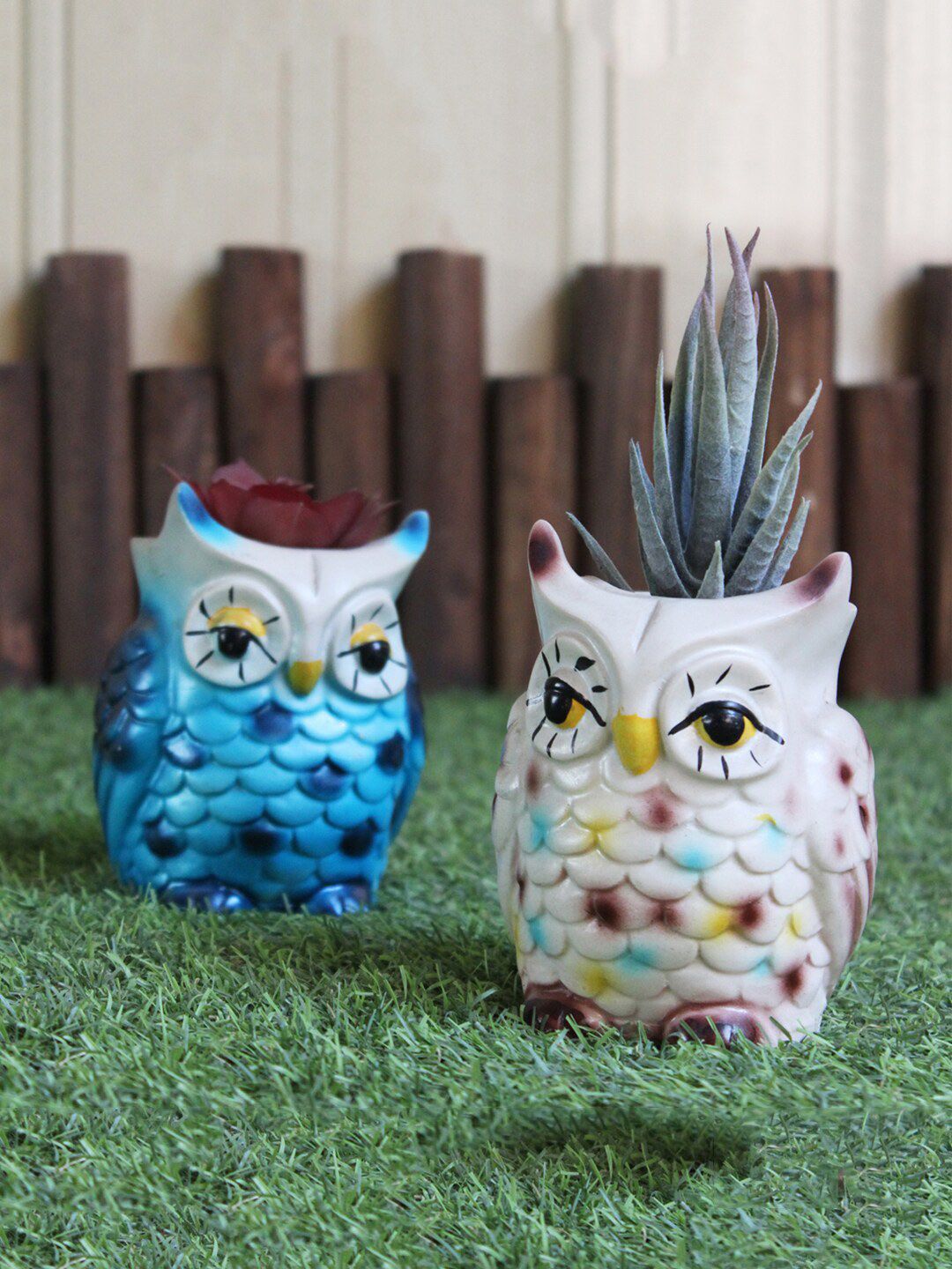 Wonderland Set of 2 Blue Succulent Owl Planter Price in India