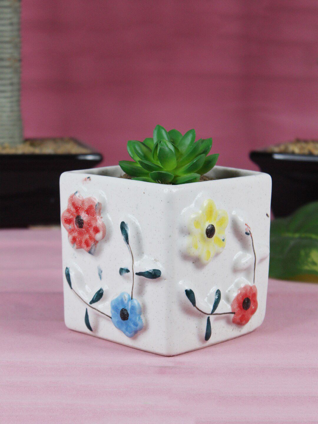 Wonderland White Ceramic Box Shaped Pot Price in India