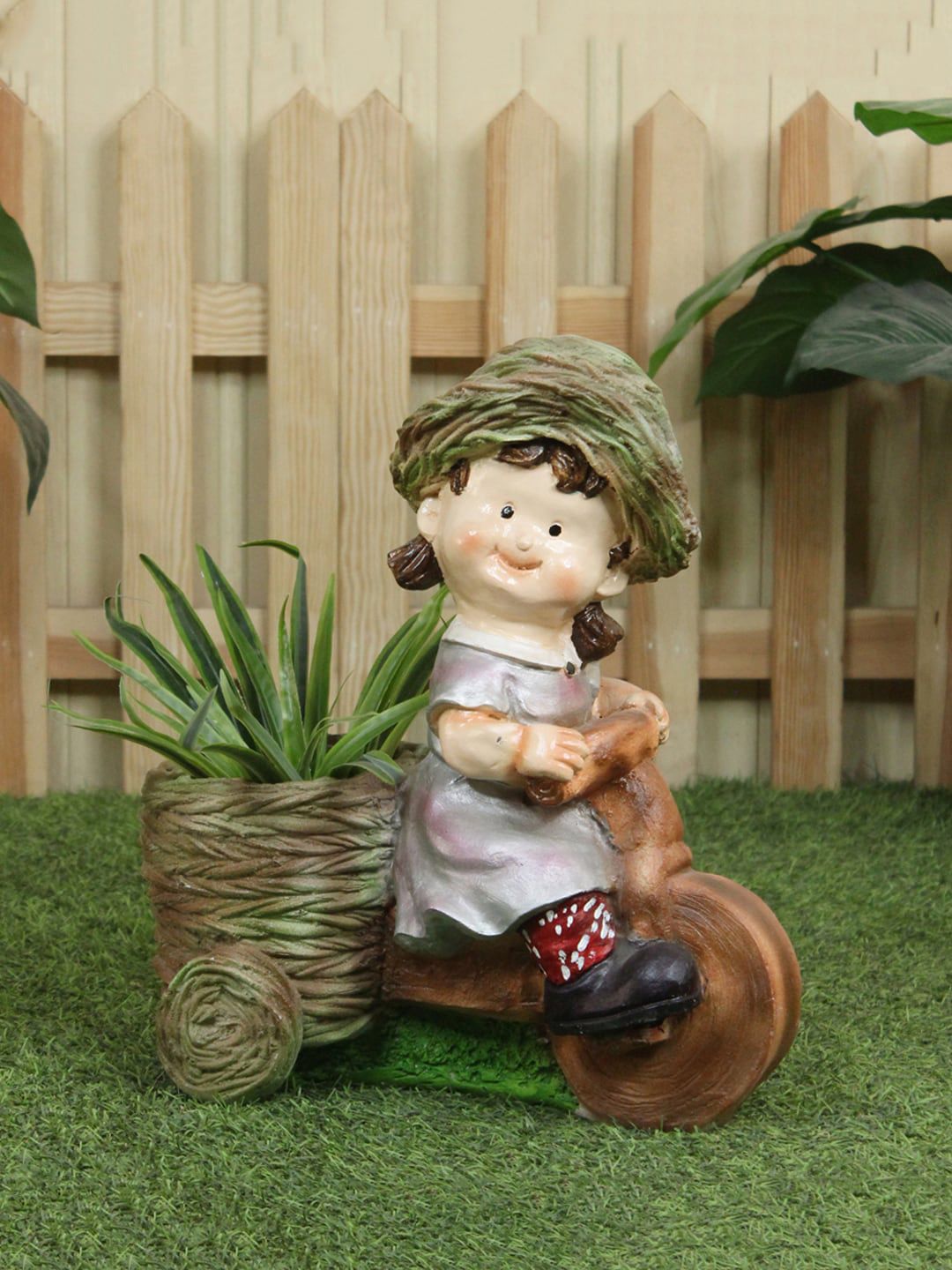 Wonderland Brown Attractive Girl On Bike Planter Price in India