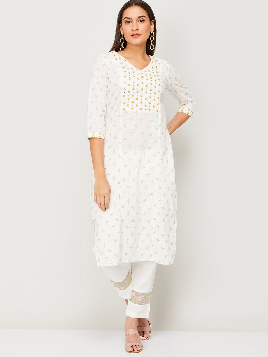 Melange by Lifestyle Women White Ethnic Motifs Cotton Kurta Price in India