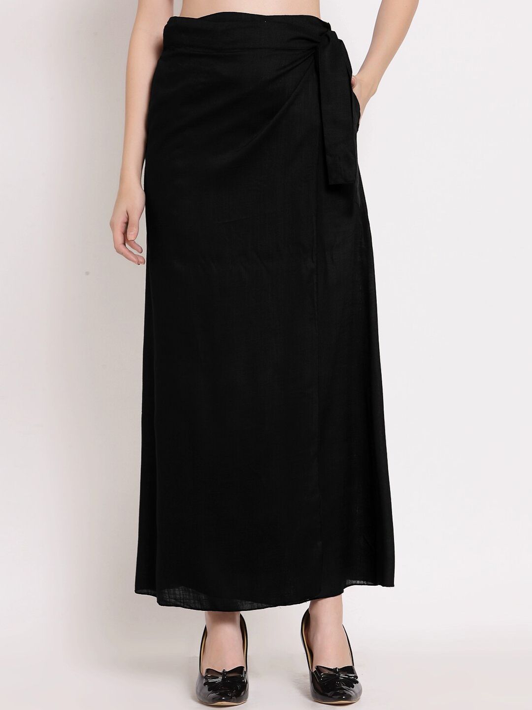 PATRORNA Women Black Long Wrap Skirt
