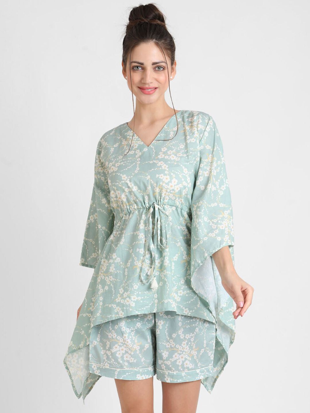 KOOCHI POOCHI Women Green & White Printed Night suit Price in India