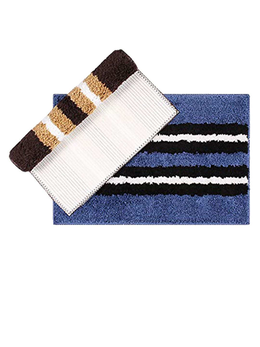 LUXEHOME INTERNATIONAL Brown & Blue Set Of 2 Bath Rugs Price in India