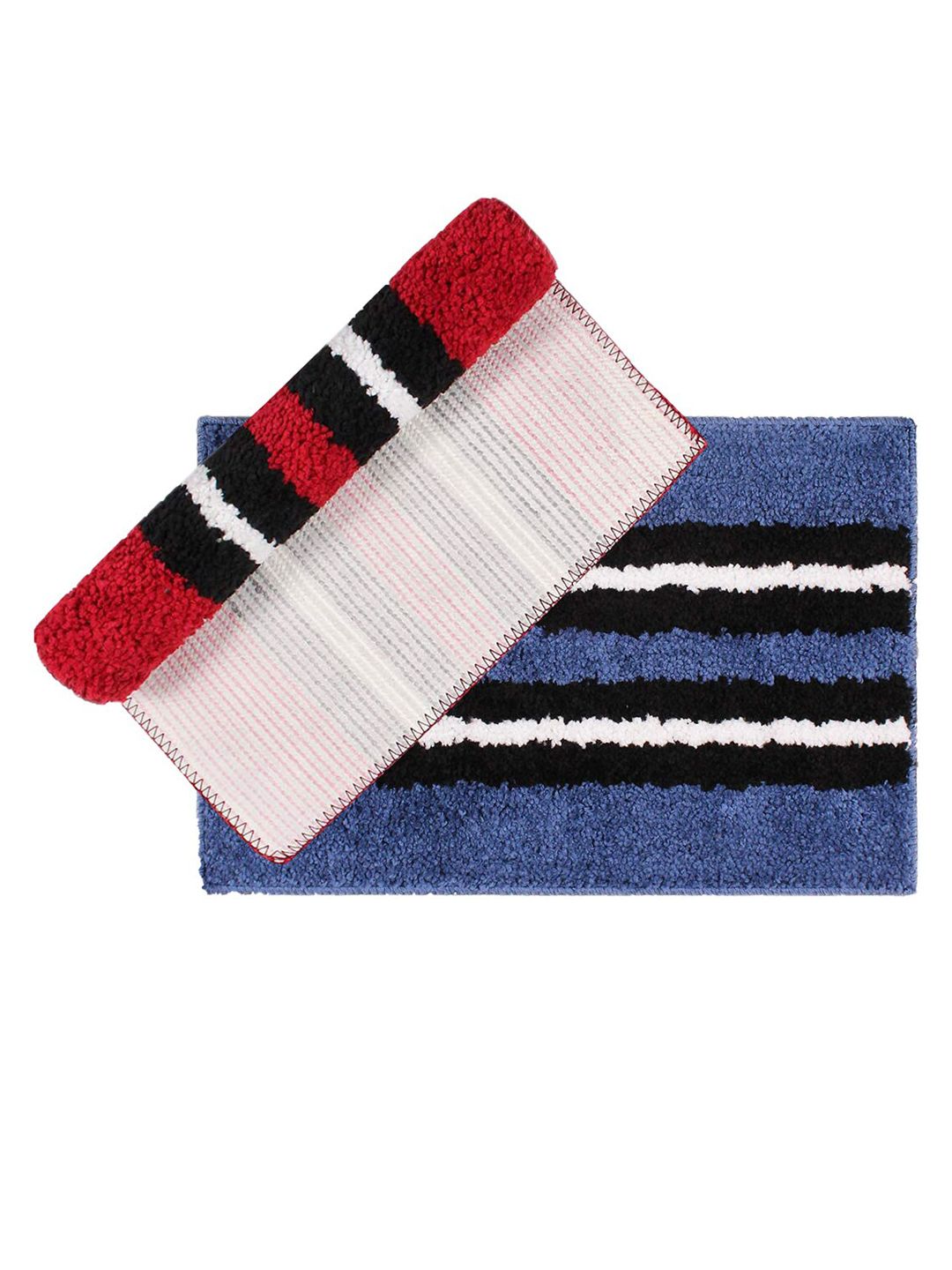 LUXEHOME INTERNATIONAL Unisex Set Of 2 Striped Microfibre 1800 GSM Bath Rug Price in India