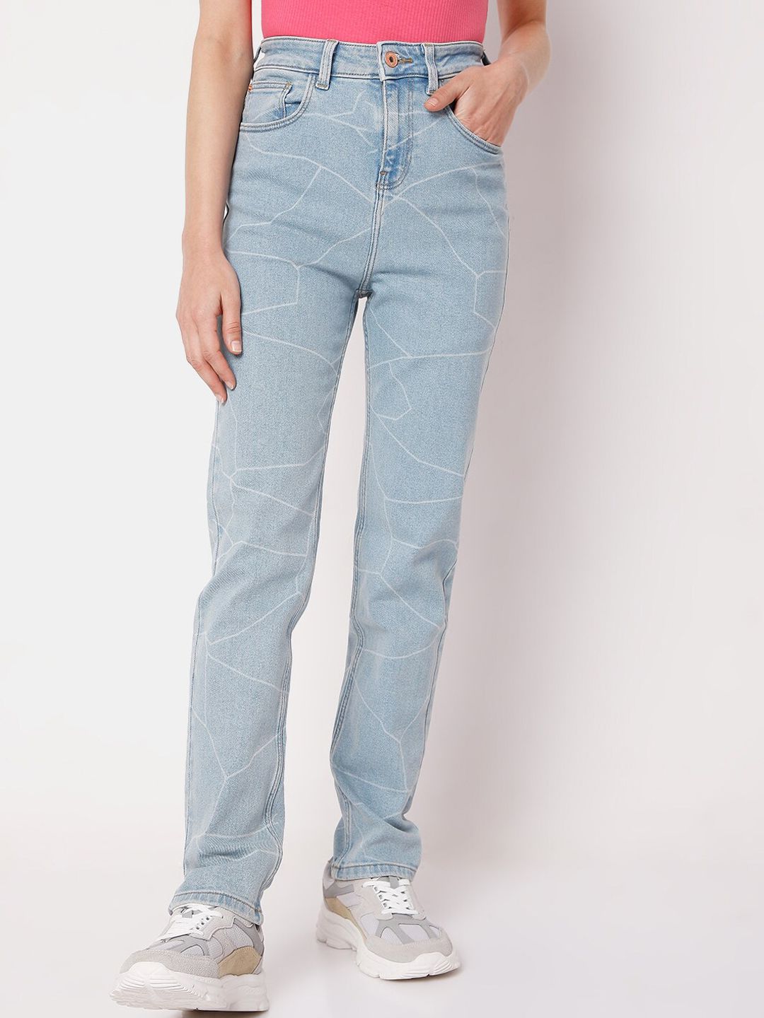 Vero Moda Women Blue High-Rise Light Fade Printed Stretchable Jeans Price in India