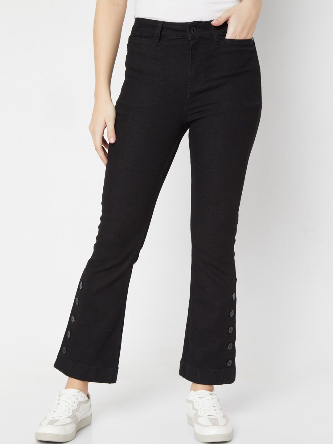 Vero Moda Women Black High-Rise Stretchable Bootcut Jeans Price in India