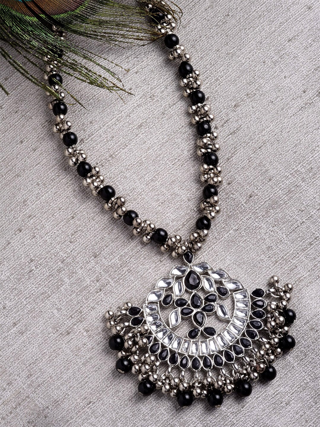 KARATCART Black & White Silver-Plated Oxidised Necklace Price in India