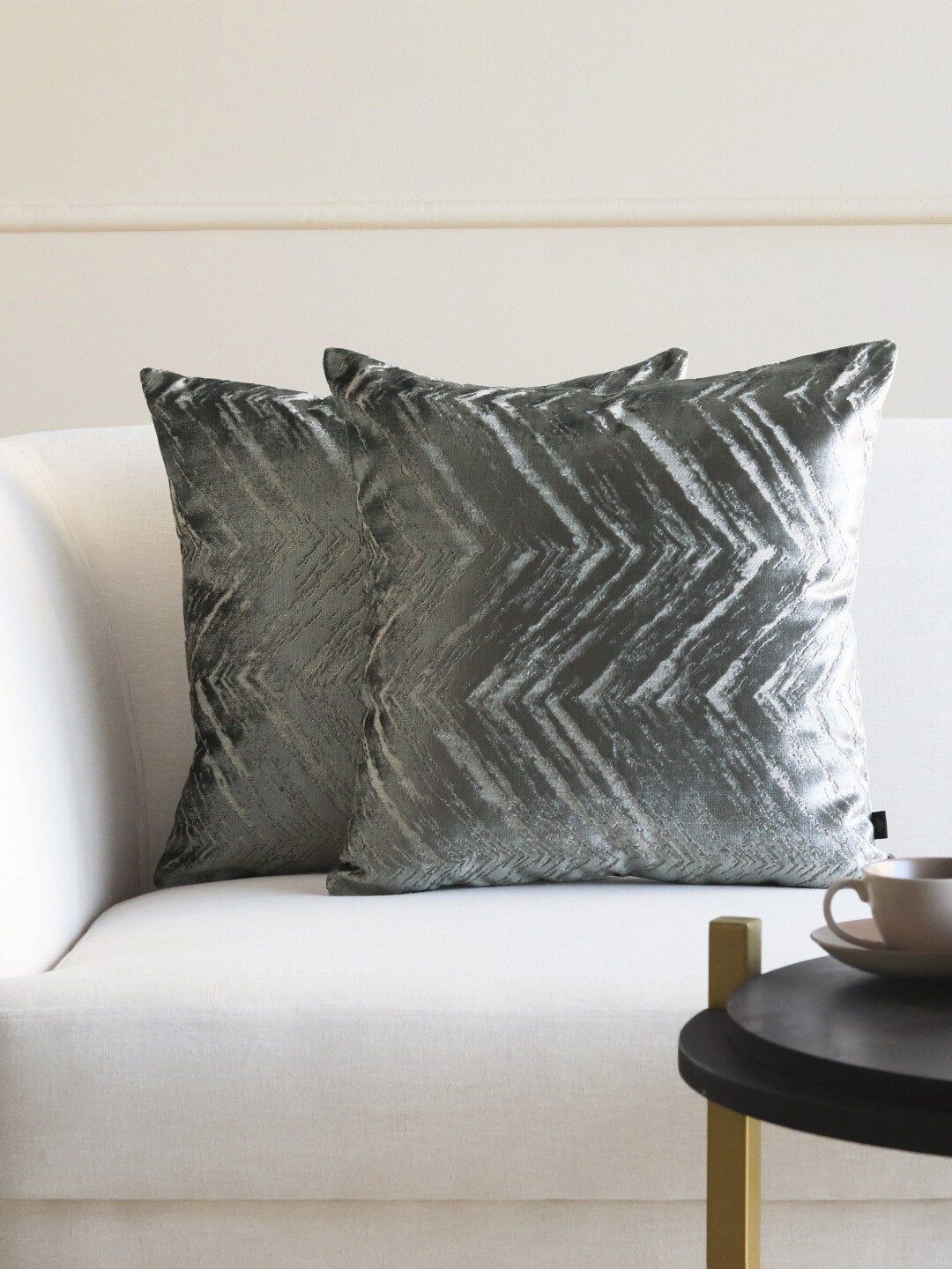 GM Grey Set of 2 Geometric Velvet Square Cushion Covers Price in India