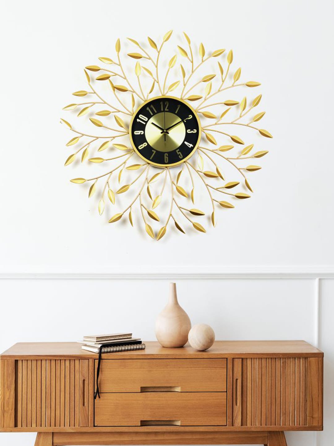 HomeTown Gold-Toned & Black Colourblocked Contemporary Wall Clock Price in India