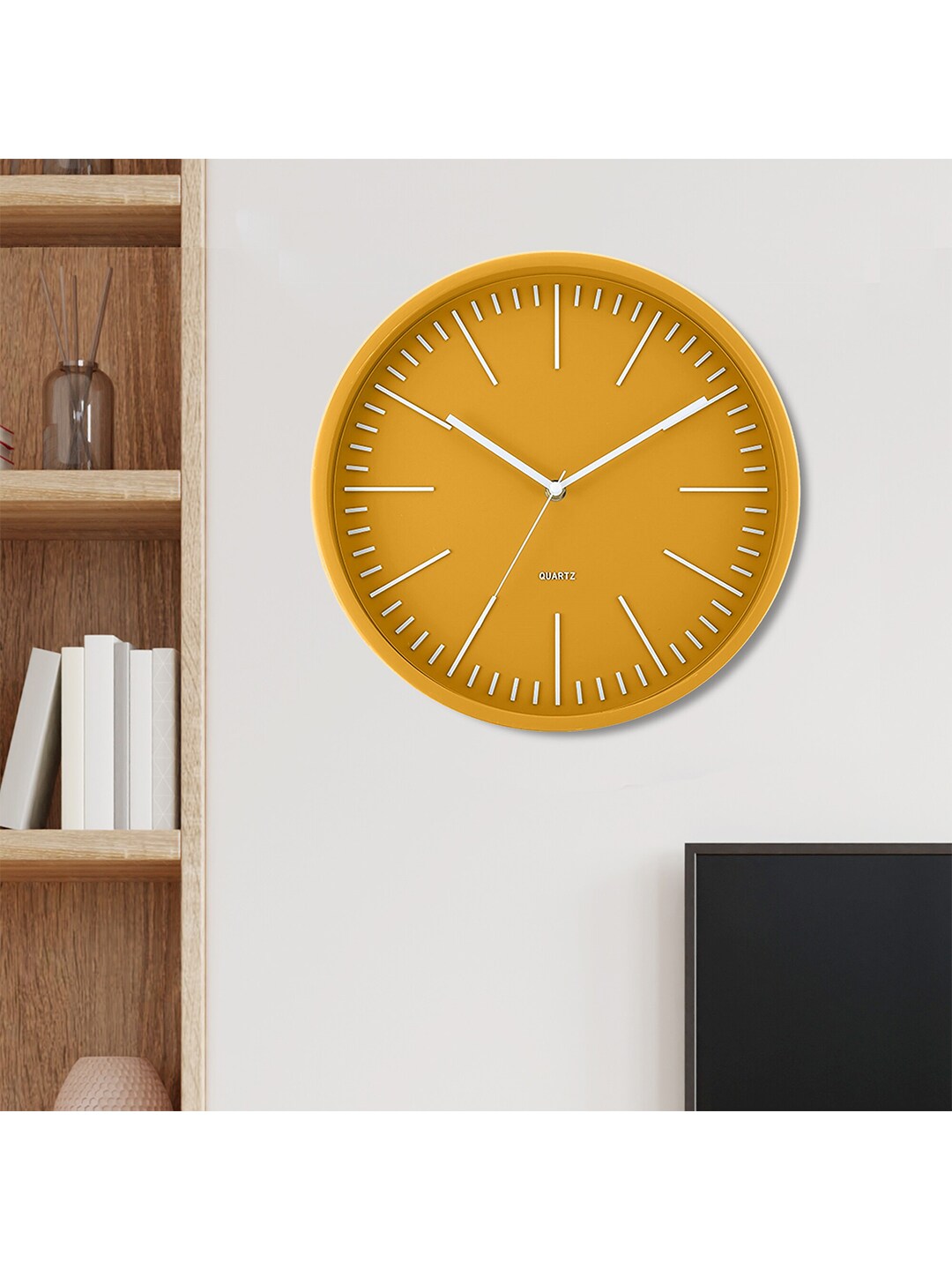 HomeTown Mustard & White Contemporary Analogue Wall Clock Price in India