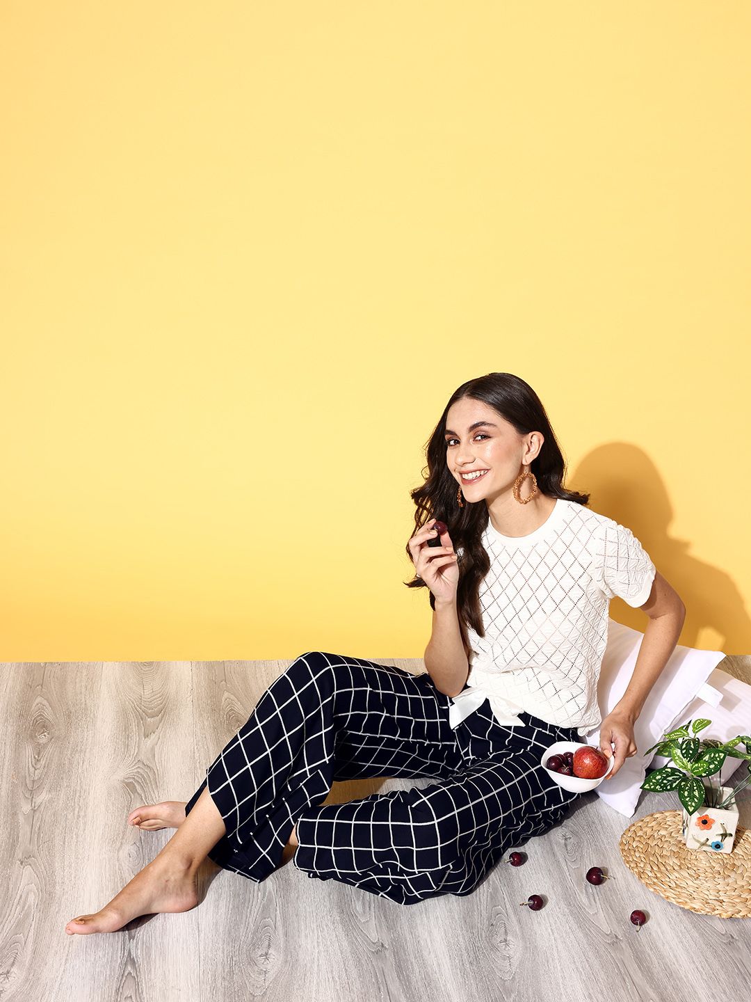 Sweet Dreams Women Classic Navy Blue Checked Sleep Staple Lounge Pants Price in India