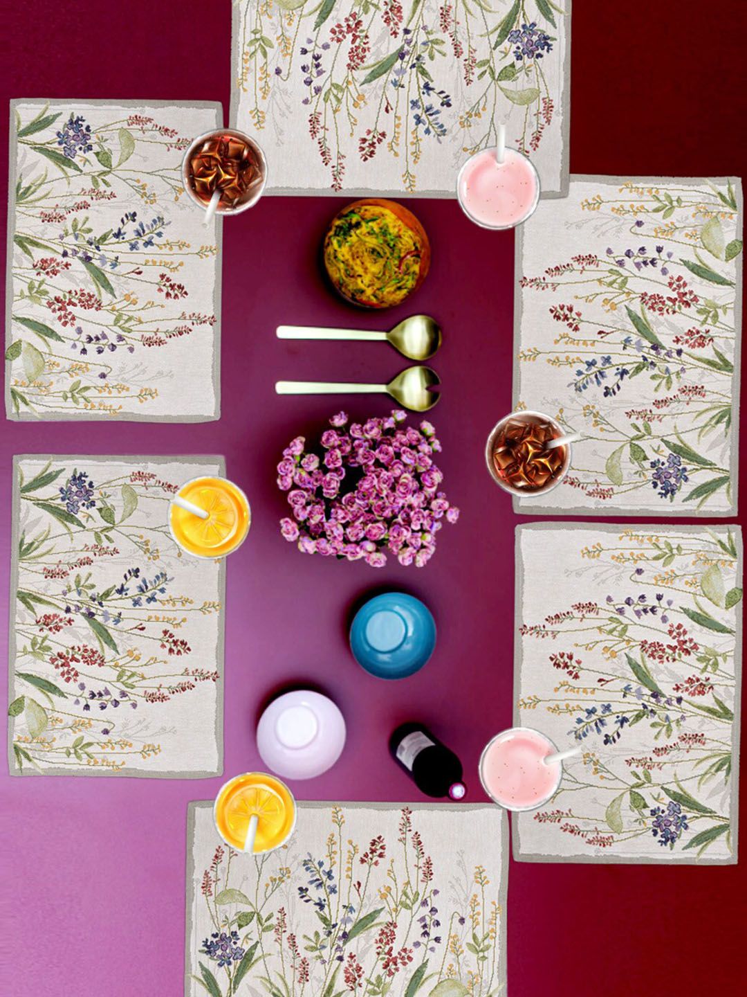 AVI Living Set of 6 Floral Jacquard Woven Design Table Placemats Price in India
