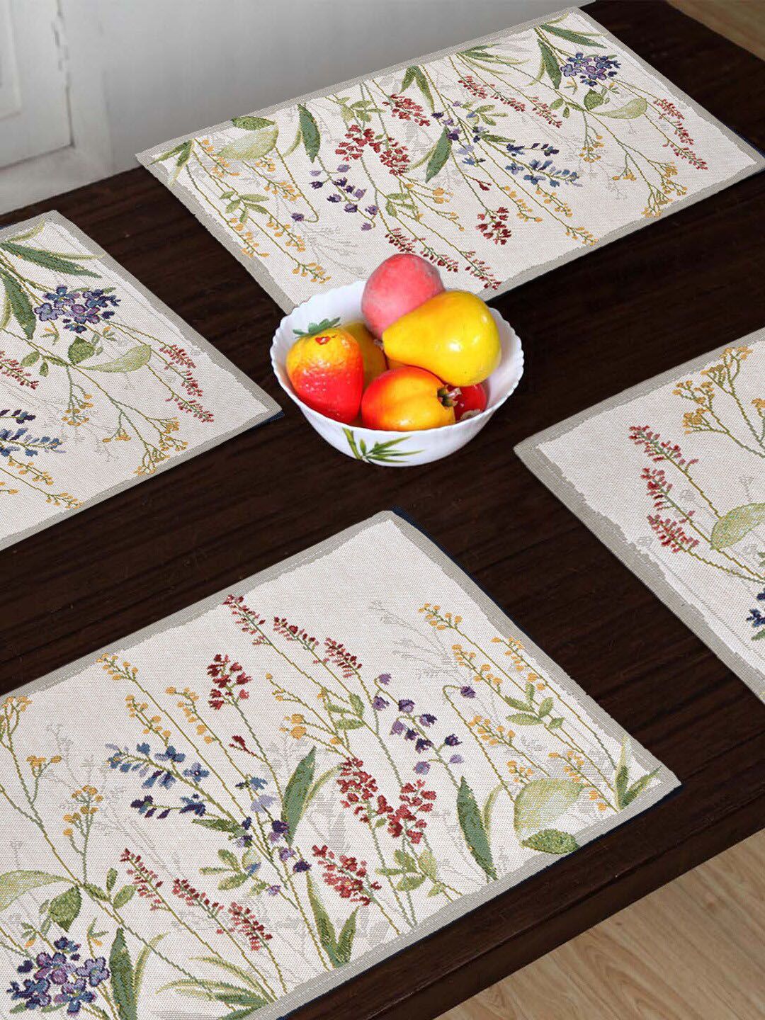 AVI Living Set Of 4 Green & White Jacquard Woven Table Placemats Price in India