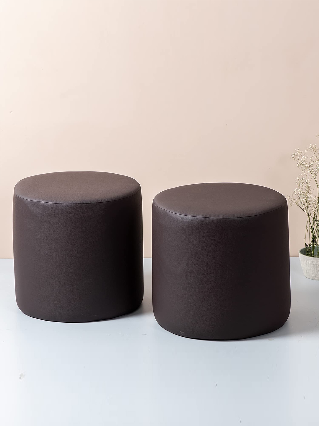 nestroots Brown Set Of 2 Solid Wood Ottoman Price in India