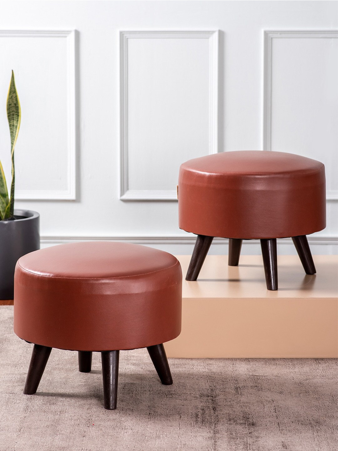 nestroots Set of 2 Brown Solid Wooden Ottomans Price in India