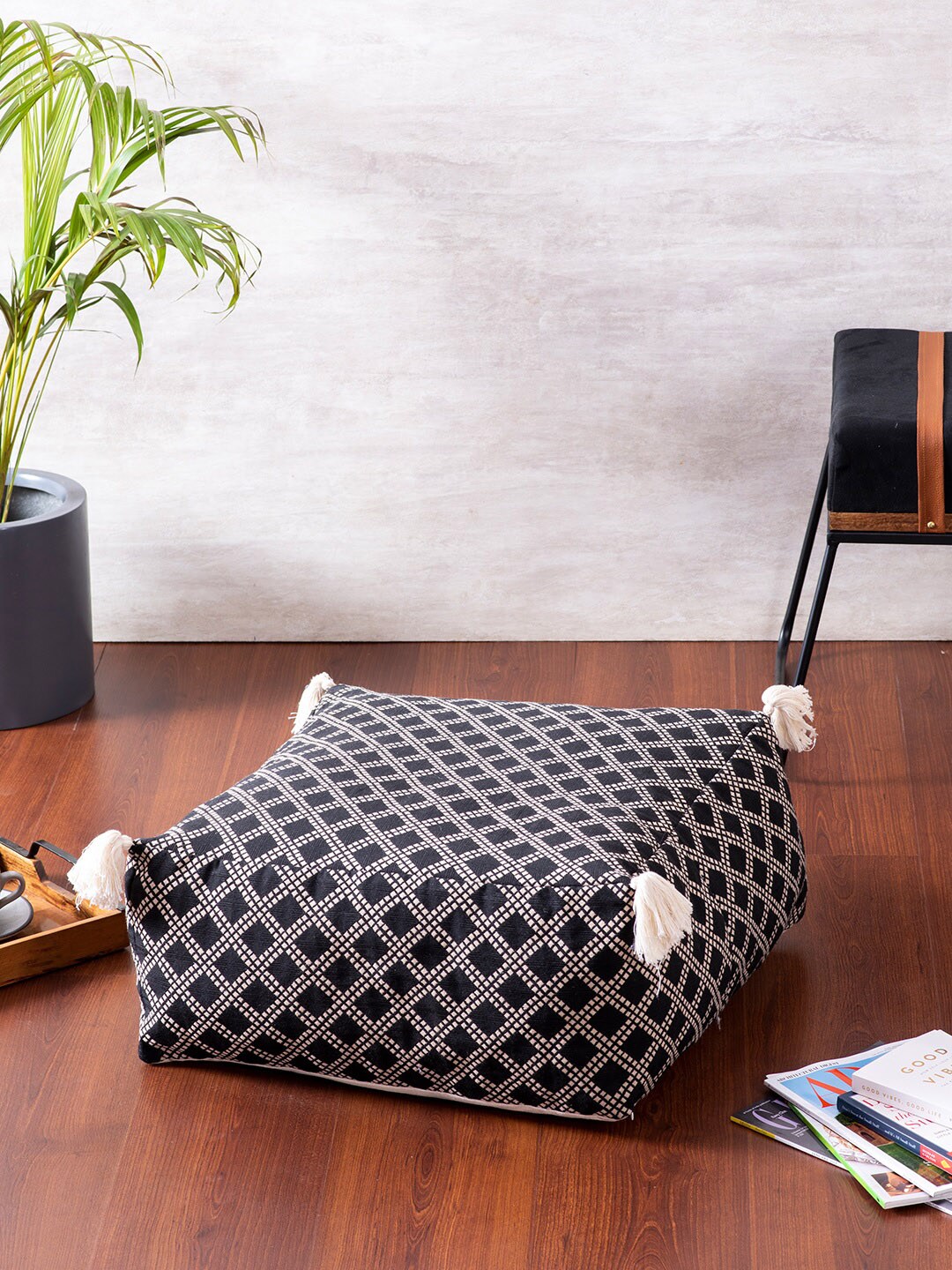 nestroots Black & White Printed Bamboo Ottoman Price in India