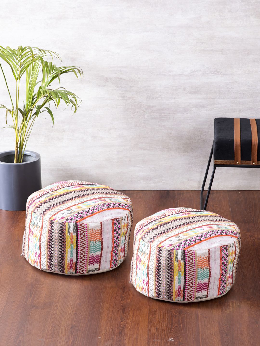 nestroots Set of 2 Geometric Woven Design Ottomans Price in India