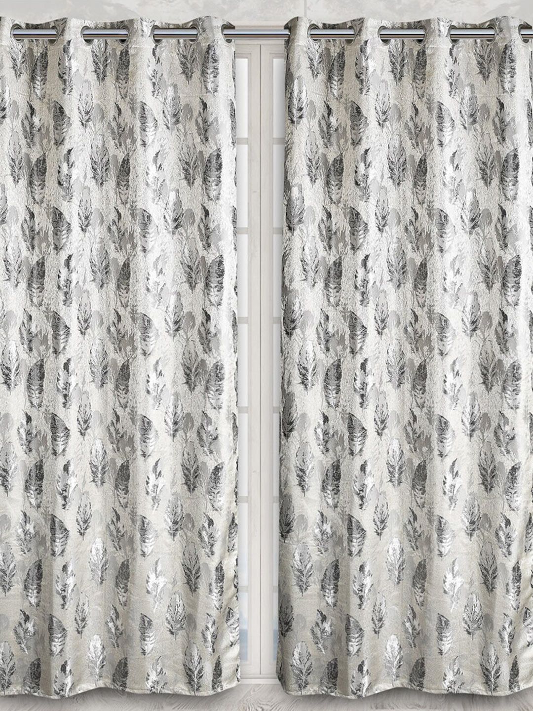 Fresh From Loom Grey & White Set of 2 Quirky Room Darkening Long Door Curtain Price in India