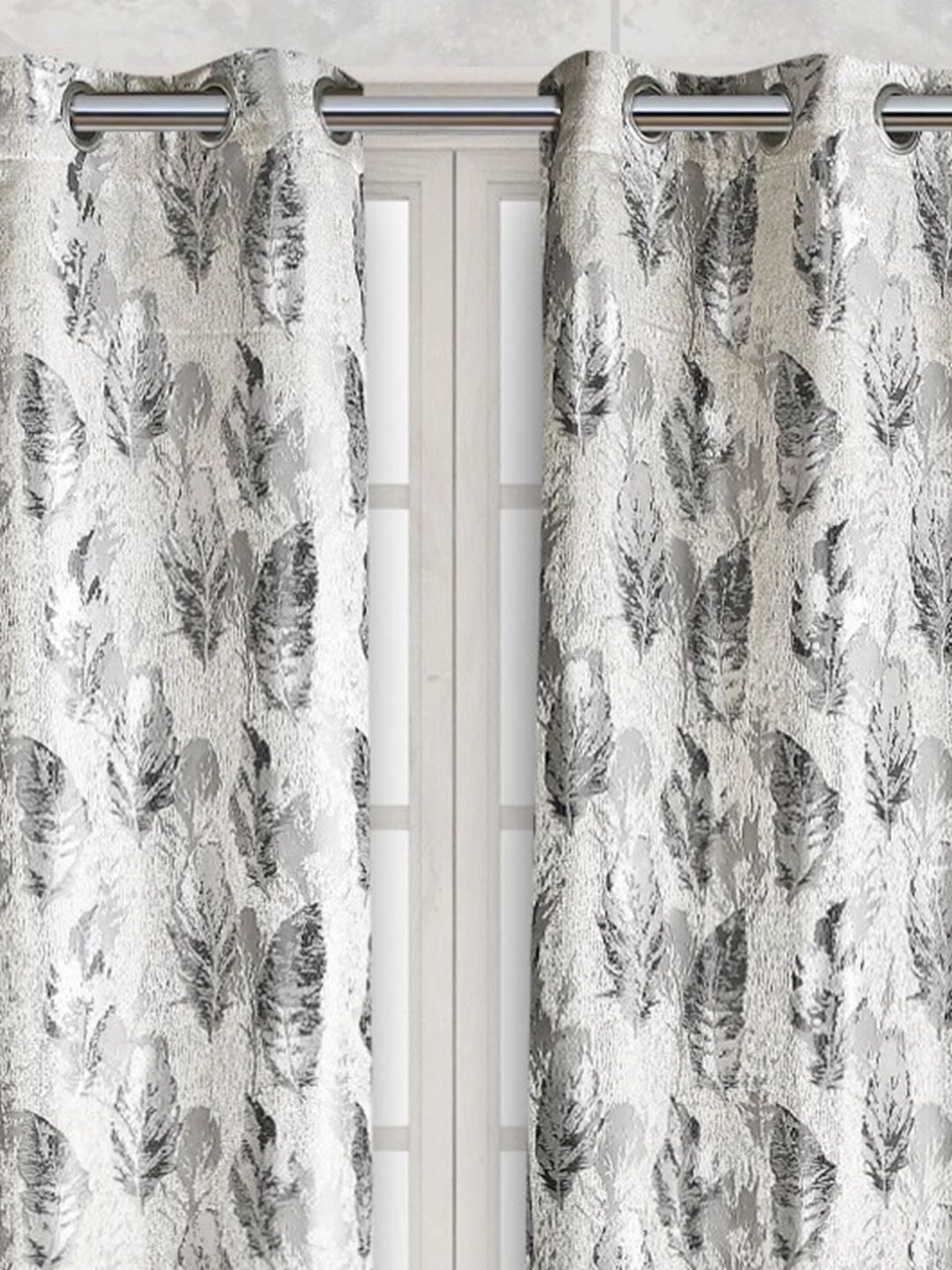 Fresh From Loom Grey & White Set of 2 Room Darkening Window Curtain Price in India