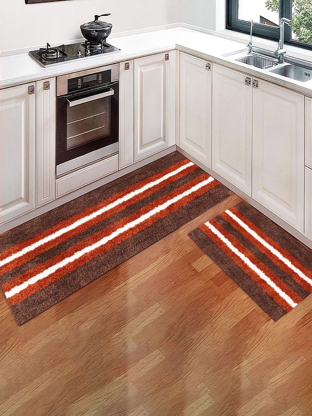 LUXEHOME INTERNATIONAL Set Of 2 Brown & Red Striped Floor Runner Price in India