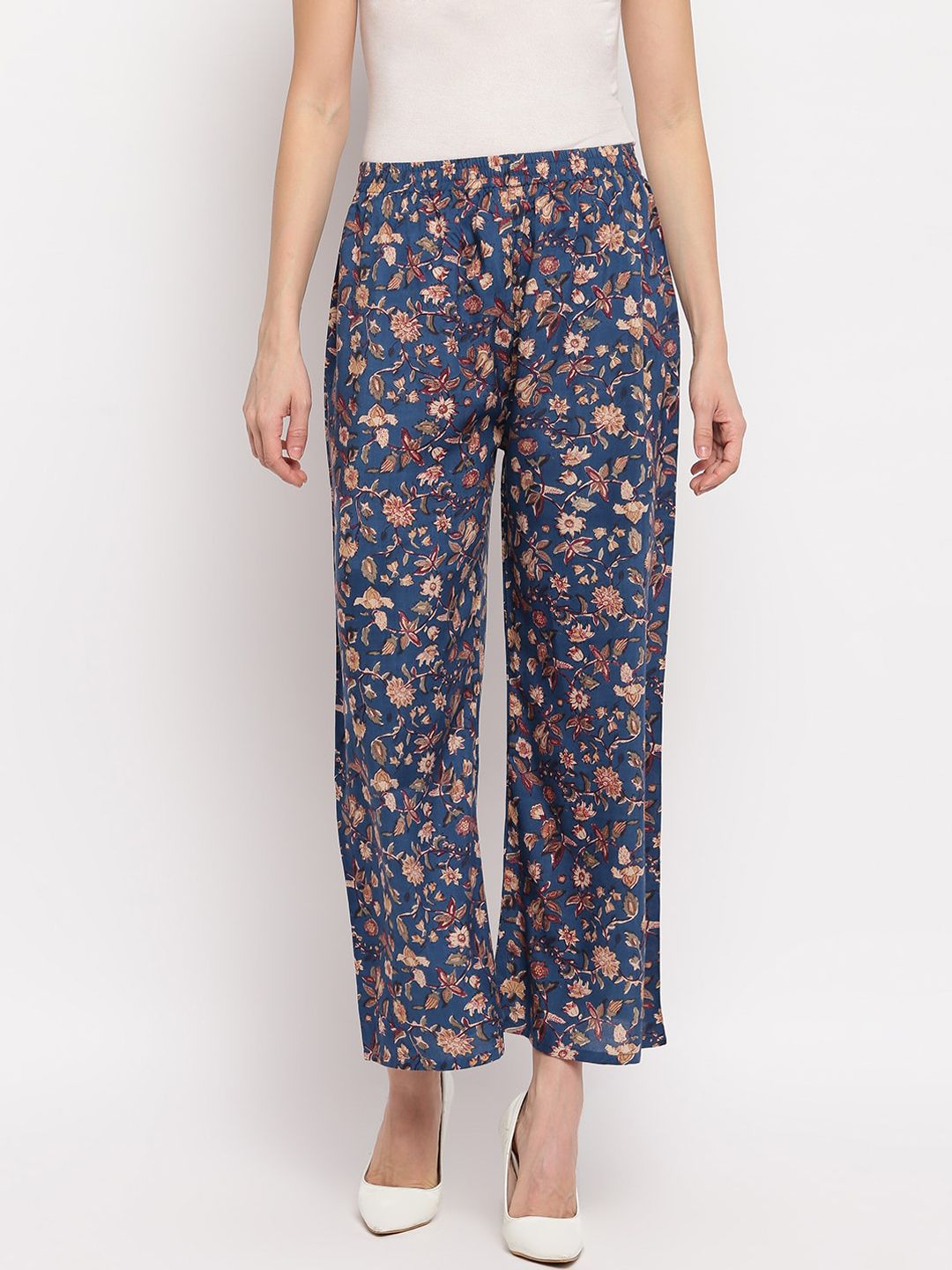 Aawari Women Blue Floral Printed High-Rise Trousers Price in India