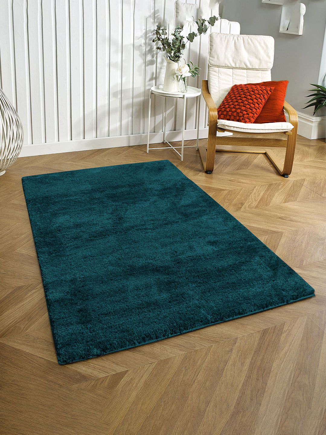 LUXEHOME INTERNATIONAL Teal Blue Solid Rectangular Anti-Skid Carpet Price in India