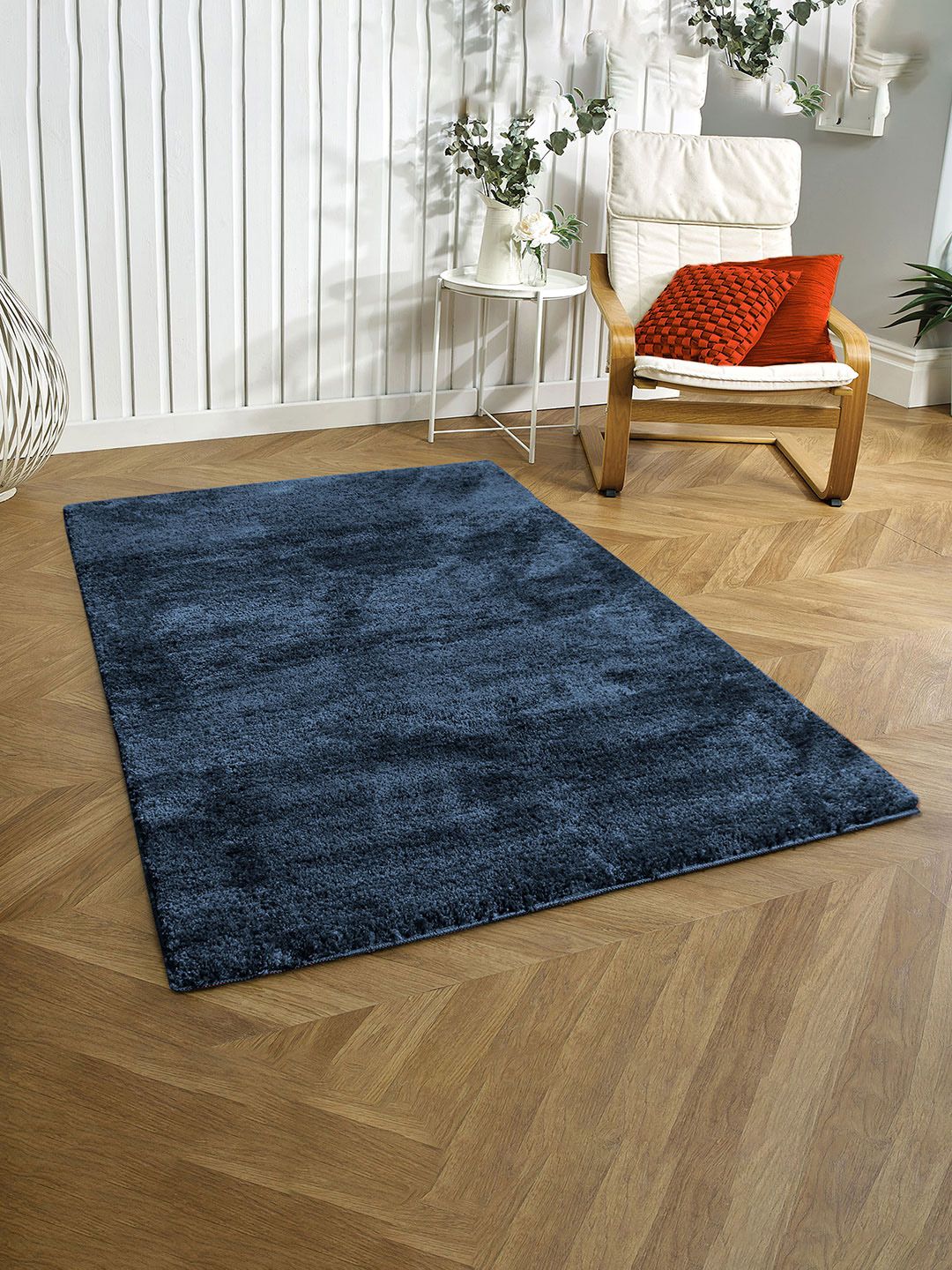 LUXEHOME INTERNATIONAL Navy Blue Solid Anti-Skid Carpet Price in India