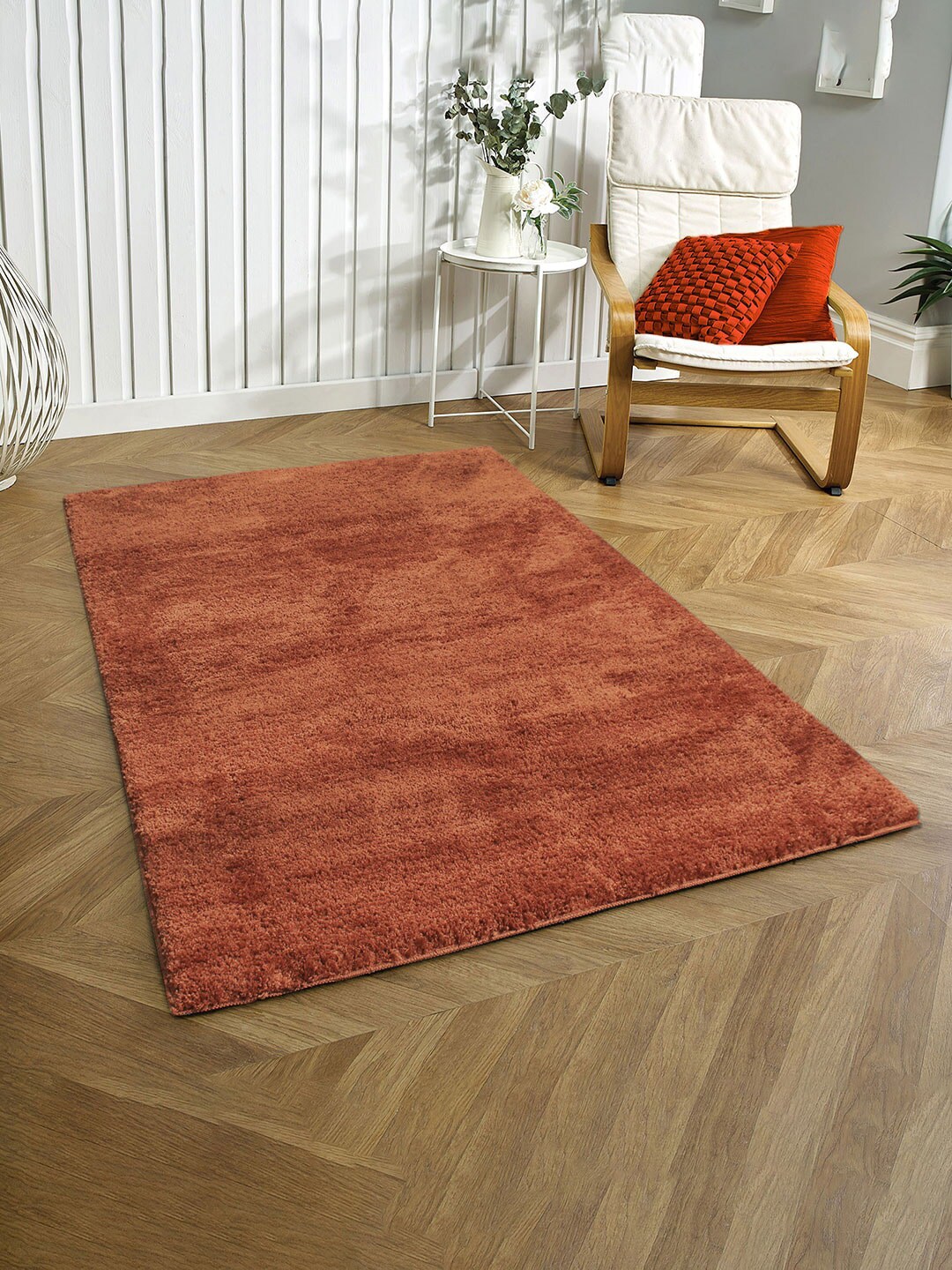 LUXEHOME INTERNATIONAL Orange Solid Rectangular Carpet Price in India