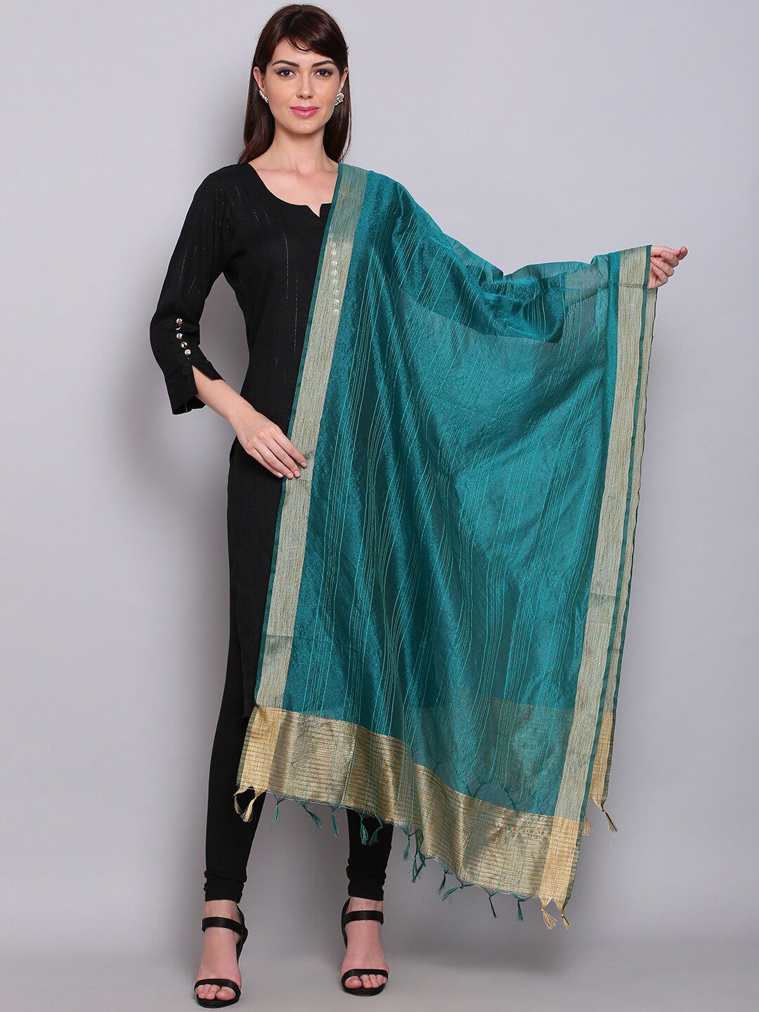 Miaz Lifestyle Green & Gold-Toned Art Silk Dupatta Price in India