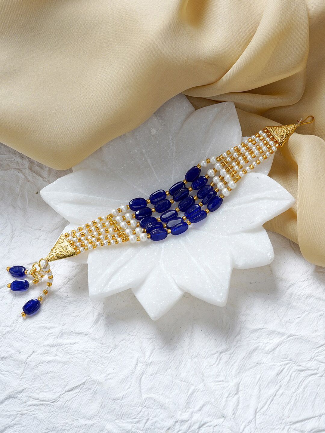 TEEJH Women Gold-Plated & Blue Multistrand Bracelet Price in India