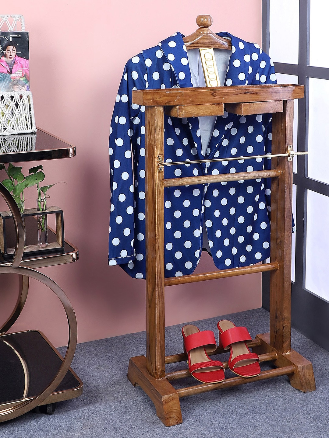 BEVERLY STUDIO Brown Solid Wooden Coat Stand/Cloth Hanger Price in India