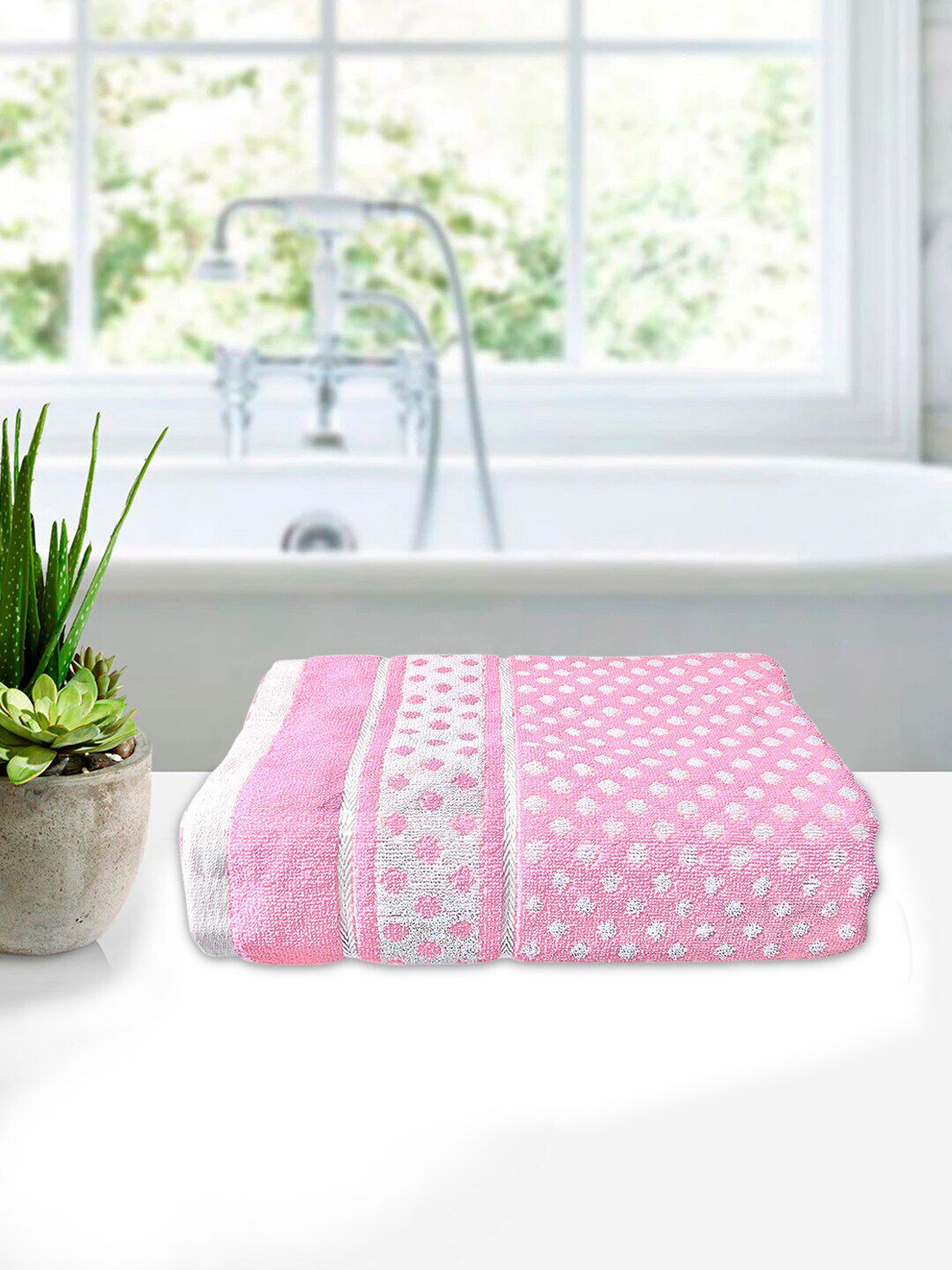 Kuber Industries Pink & White Printed Pure  Cotton 400 GSM Bath Towel Price in India