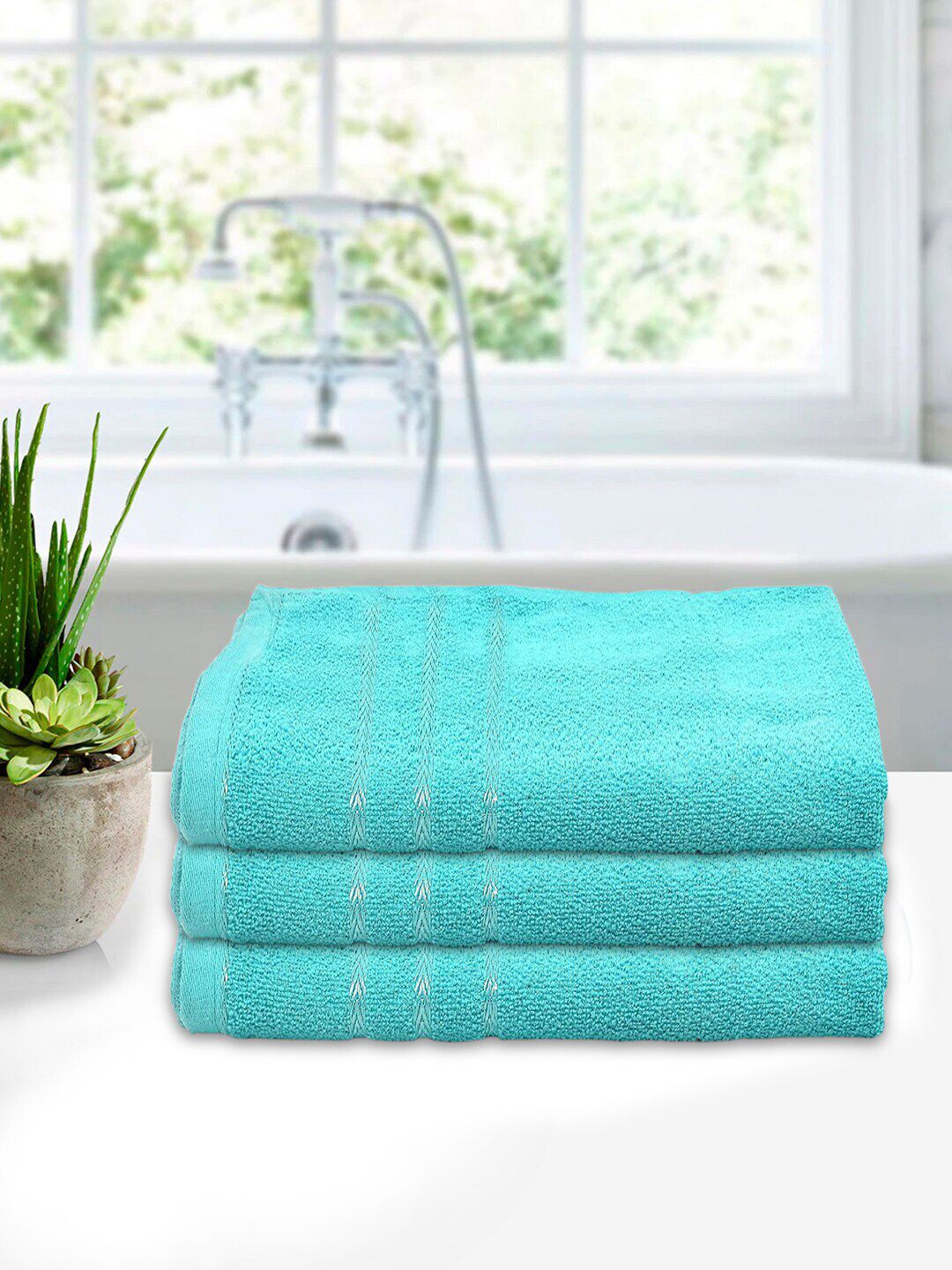 Kuber Industries Pack Of 3 Blue Solid 210 GSM Pure Cotton Bath Towels Price in India
