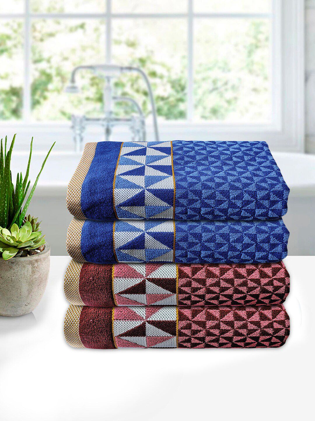 Kuber Industries Set of 4 Maroon & Blue Printed 400 GSM Pure Cotton Bath Towels Price in India