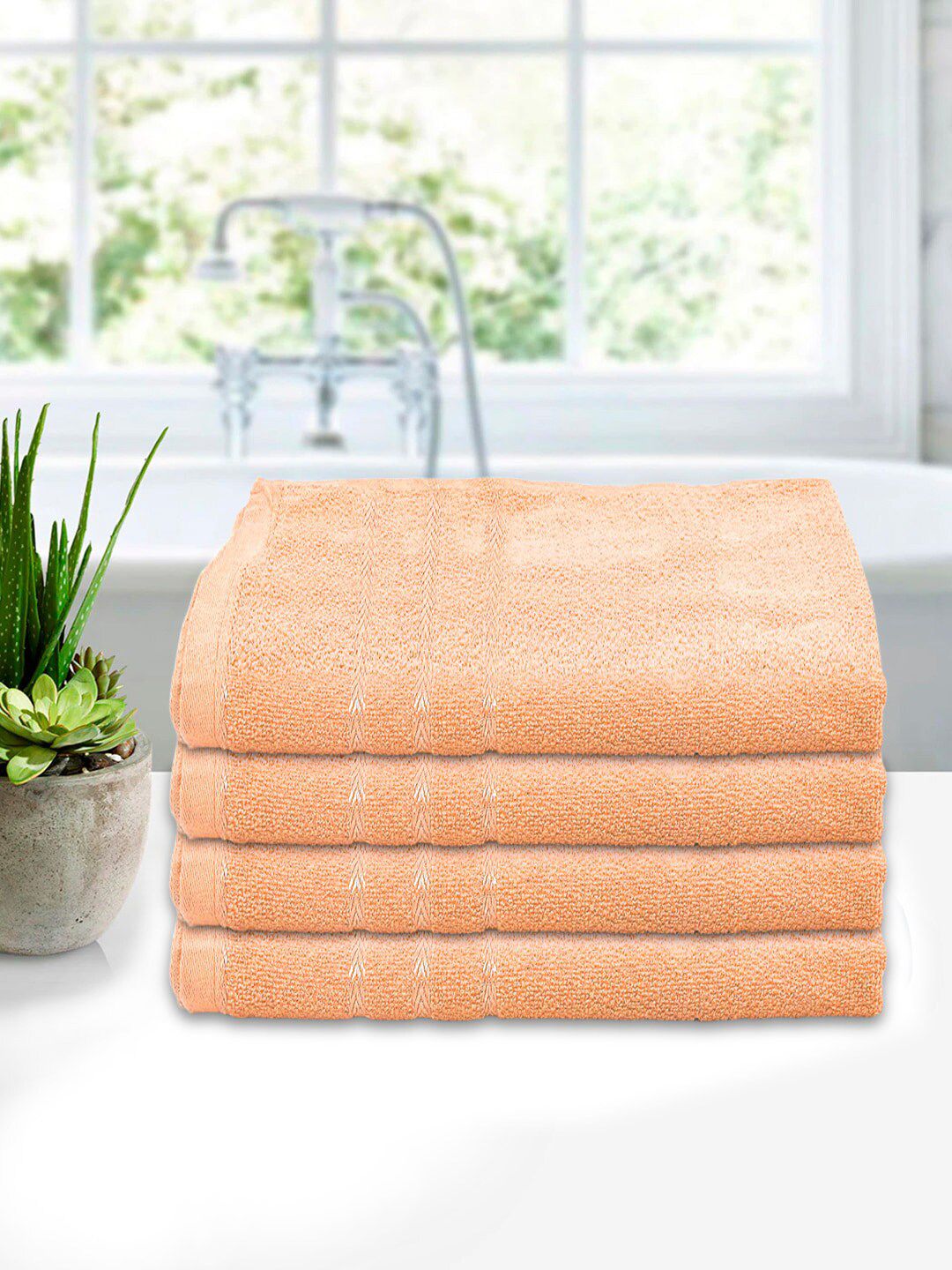 Kuber Industries  Set of 4 Peach-Coloured Solid 210 GSM  Bath Towels Price in India