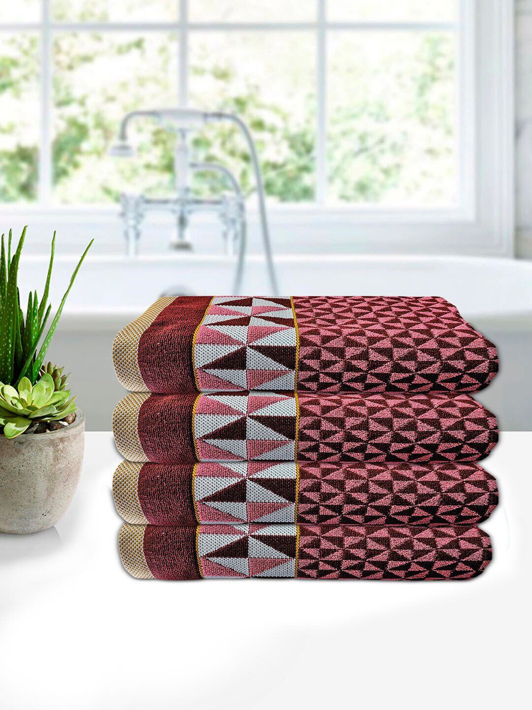 Kuber Industries Set Of 4 Maroon Printed 400 GSM Bath Towels Price in India