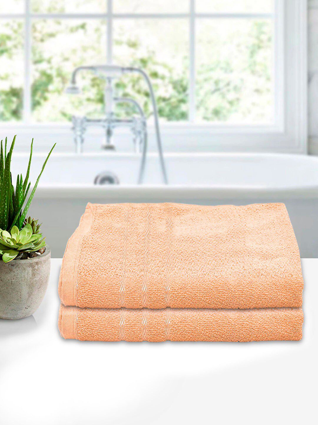 Kuber Industries Set Of 2 Peach Bath Towels Price in India